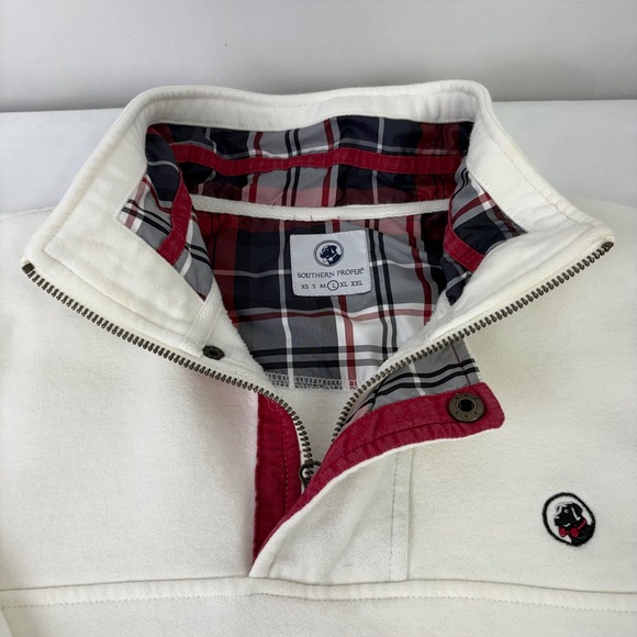 Southern Proper Off White Quarter Zip Pullover Sweatshirt Plaid Lined Size L - Picture 3 of 10